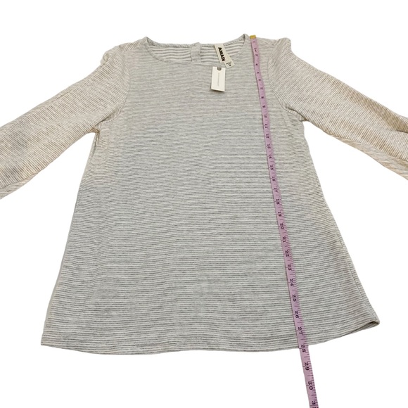Anthropologie Amadi Grey & White Striped Twisted 3/4” Sleeves Top, Size Medium - Picture 5 of 11